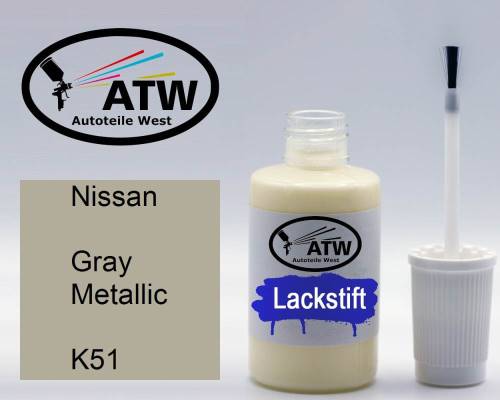 Nissan, Gray Metallic, K51: 20ml Lackstift, von ATW Autoteile West.